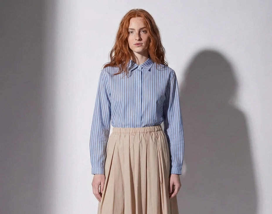 La Femme Blanche - Camicia - 471213 - Celeste/Marrone