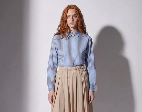 La Femme Blanche - Camicia - 471213 - Celeste/Marrone